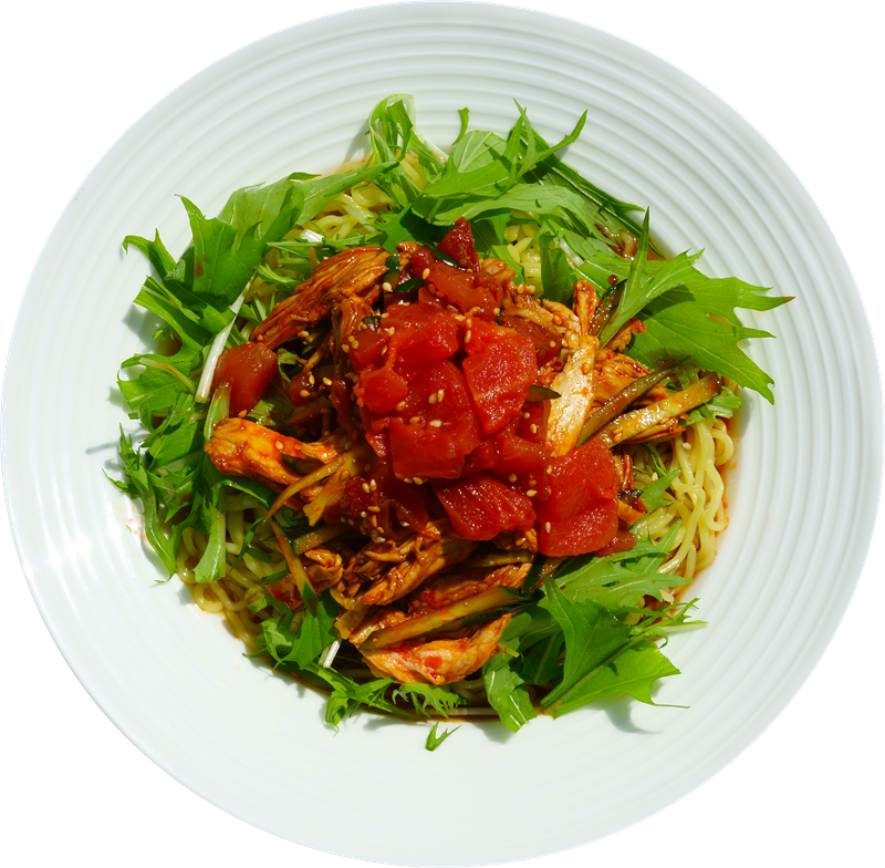 黒酢醤油のよだれ鶏冷やし中華